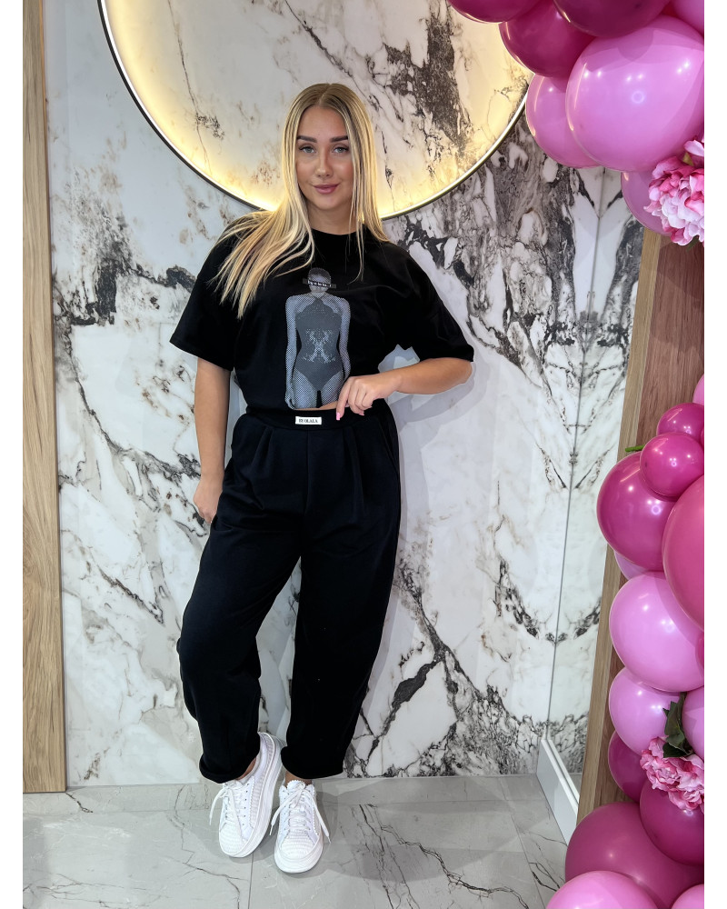 Spodnie dresowe z etykietą By o la la...! czarne