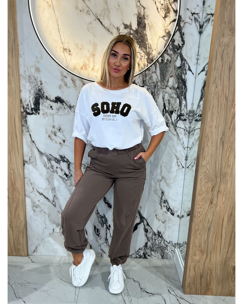 Spodnie dresowe z przeszyciem By o la la...! kakao