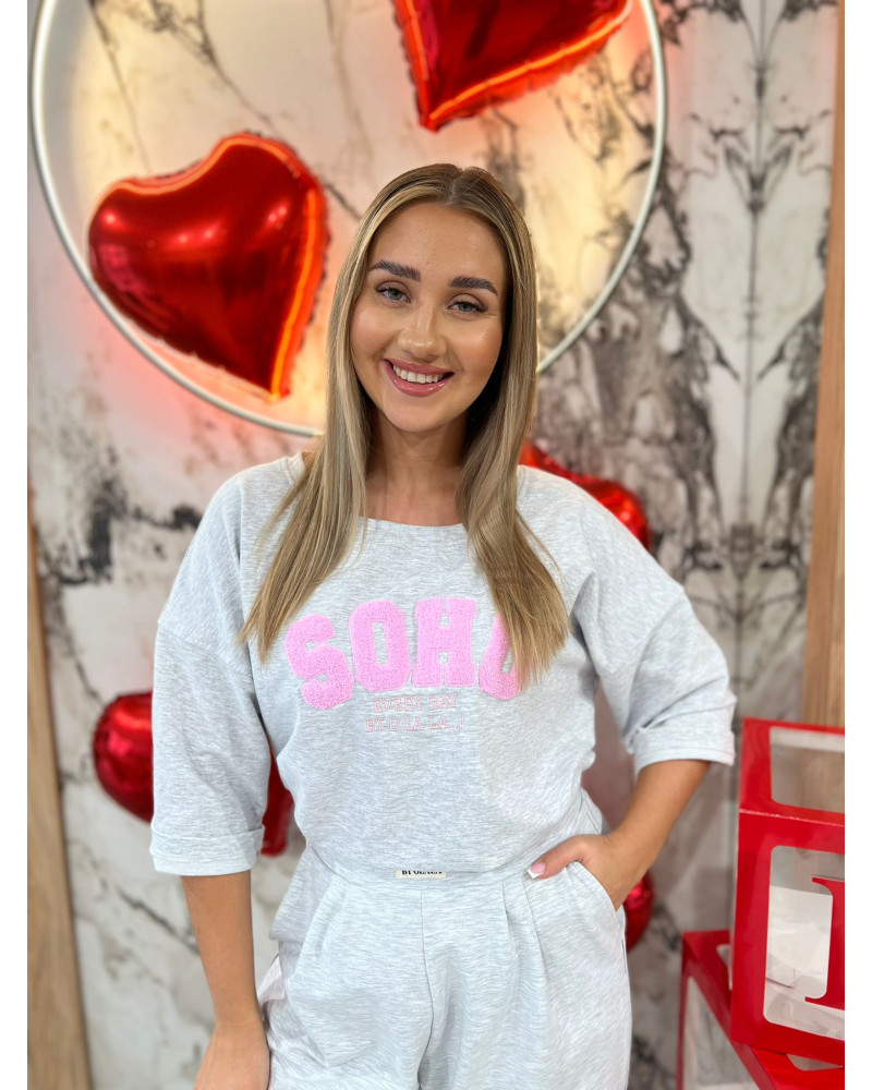 T-shirt SOHO By o la la...! szary melanż z sugar pink