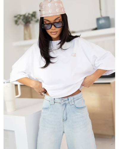 T-shirt z kwiatowym tyłem By o la la...! biały z nude