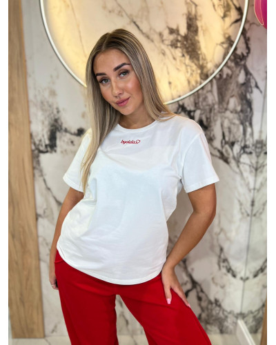 T-shirt z napisem By o la la...! biały z red kiss