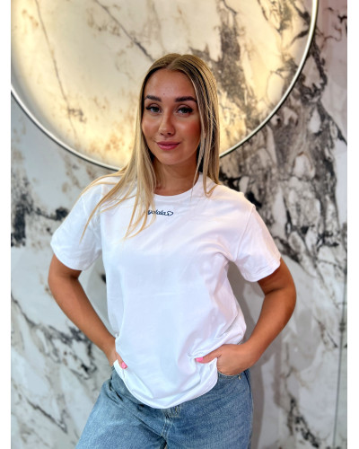 T-shirt z napisem By o la la...! biały z denim