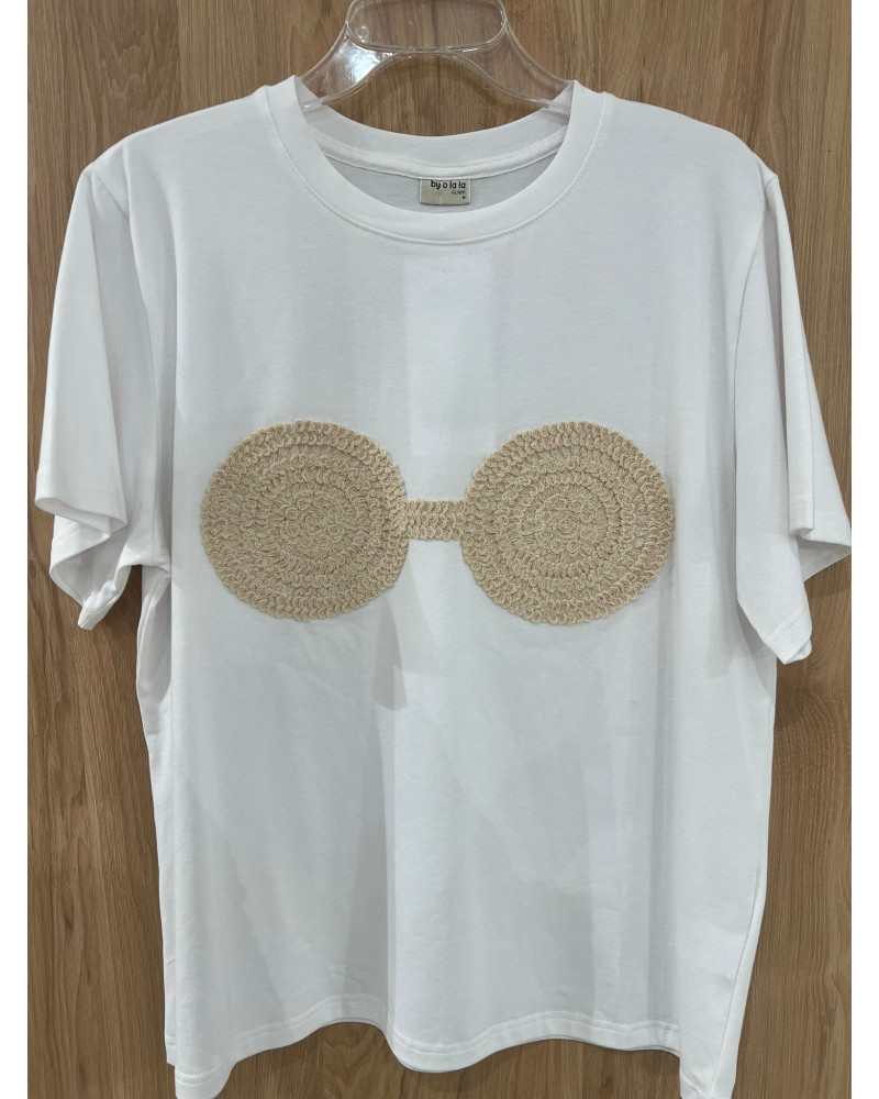 T-shirt BOHO By o la la...! biały z nude