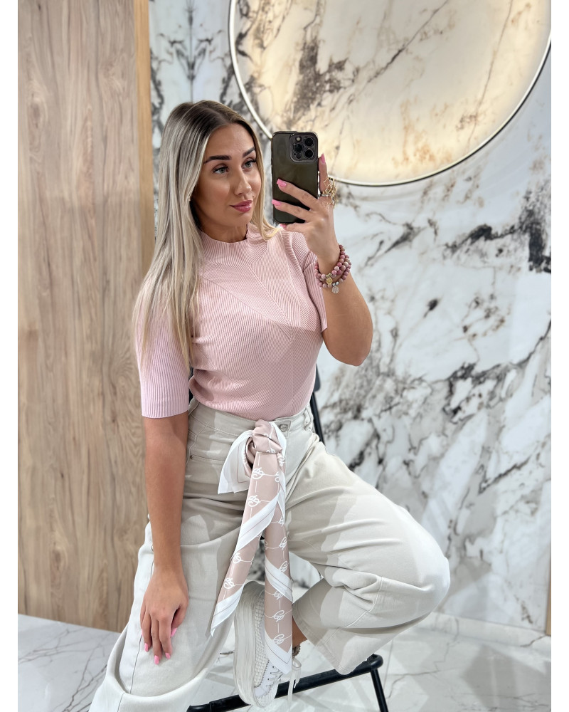 Półgolf prążkowany By o la la...! pudrowy róż