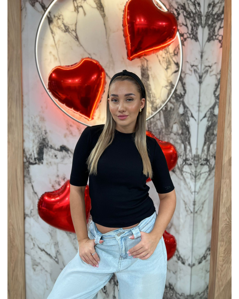 Basic prążkowany z logowanym rękawem By o la la...! czarny