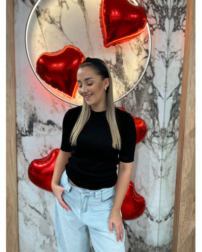 Basic prążkowany z logowanym rękawem By o la la...! czarny