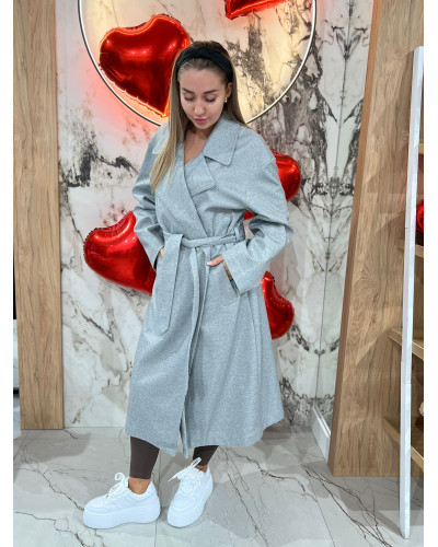 Płaszcz z paskiem By o la la...! szary melanż