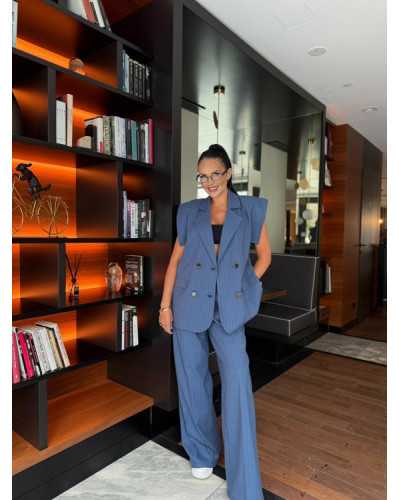 Spodnie materiałowe w paski La Milla niebieskie