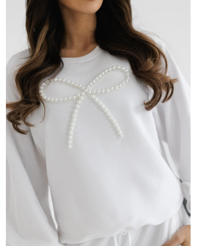 Bluza z perłową kokardką By o la la...! biała