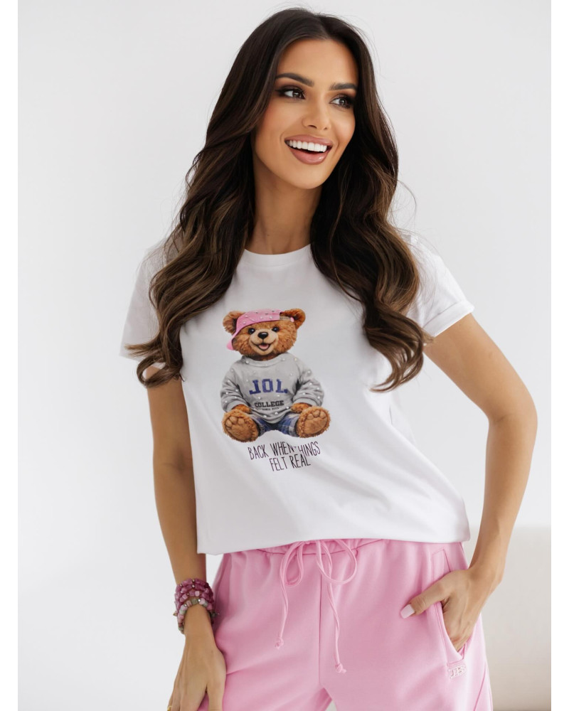 T-shirt z misiem By o la la...! sugar pink