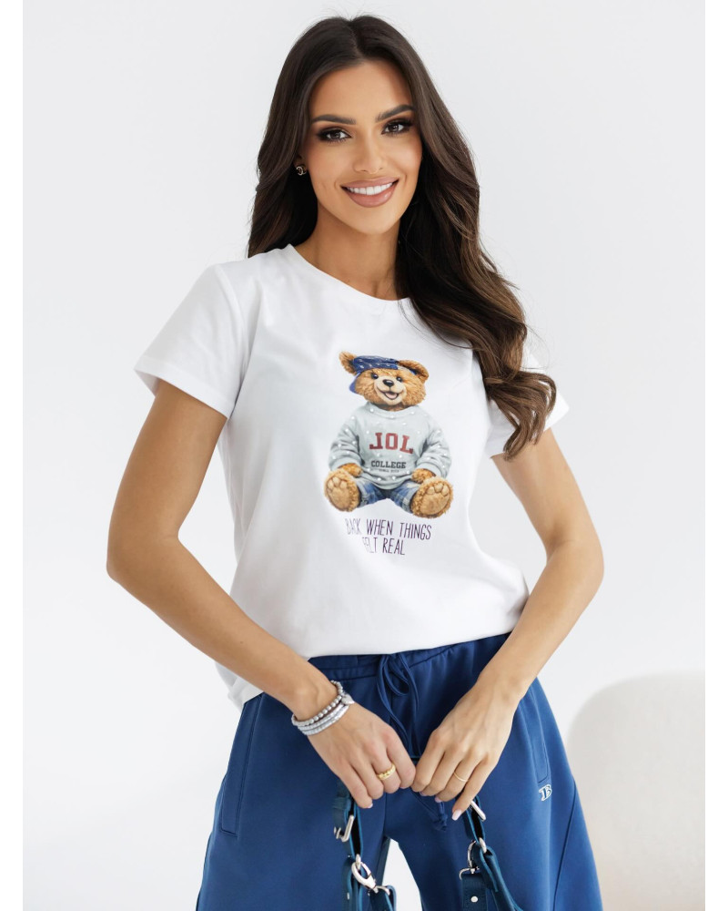 T-shirt z misiem By o la la...! denim