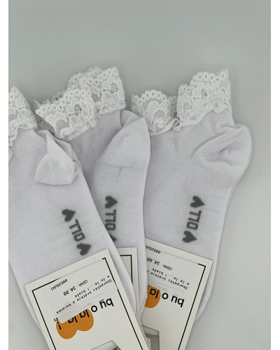 Skarpetki z koronką krótkie By o la la...! białe