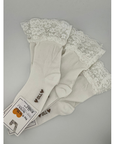 Skarpetki z koronką długie By o la la...! śmietankowe