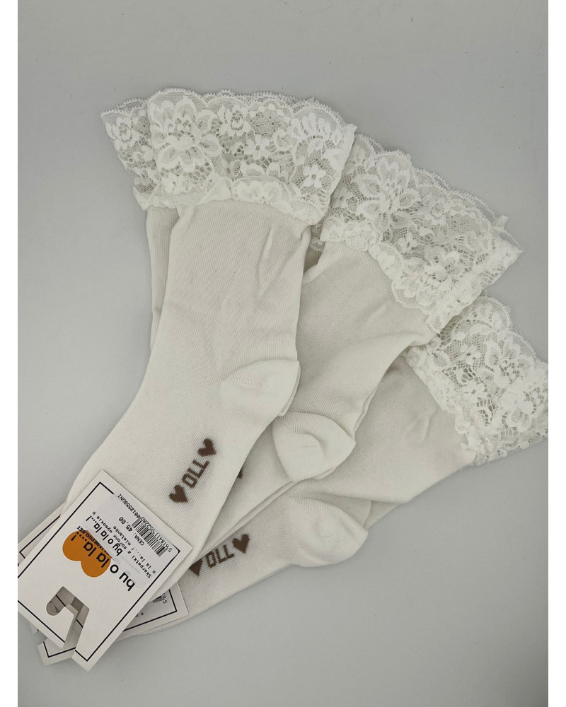Skarpetki z koronką długie By o la la...! śmietankowe
