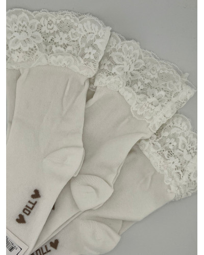 Skarpetki z koronką długie By o la la...! śmietankowe