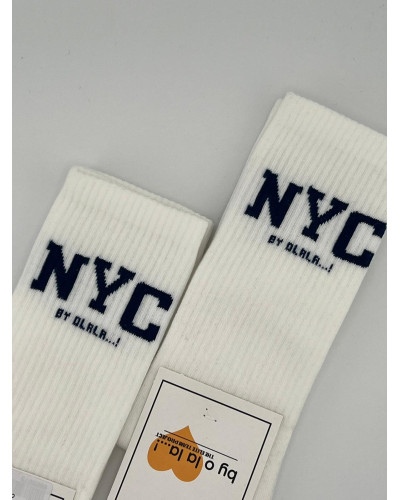 Skarpetki prążkowane NYC By o la la...! białe z granatem