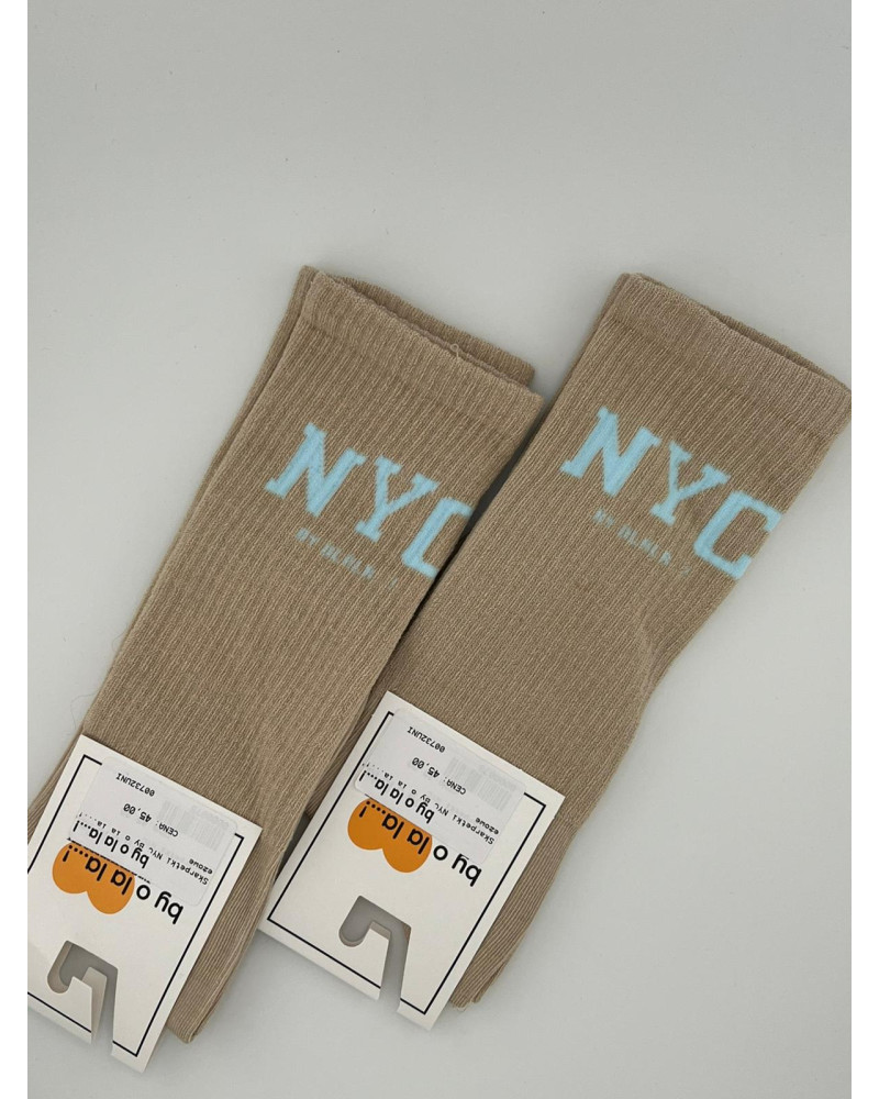 Skarpetki prążkowane NYC By o la la...! beżowe z błękitem