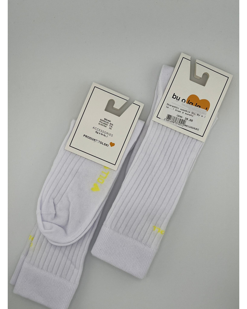 Skarpetki prążkowane OLL By o la la...! białe z żółtym