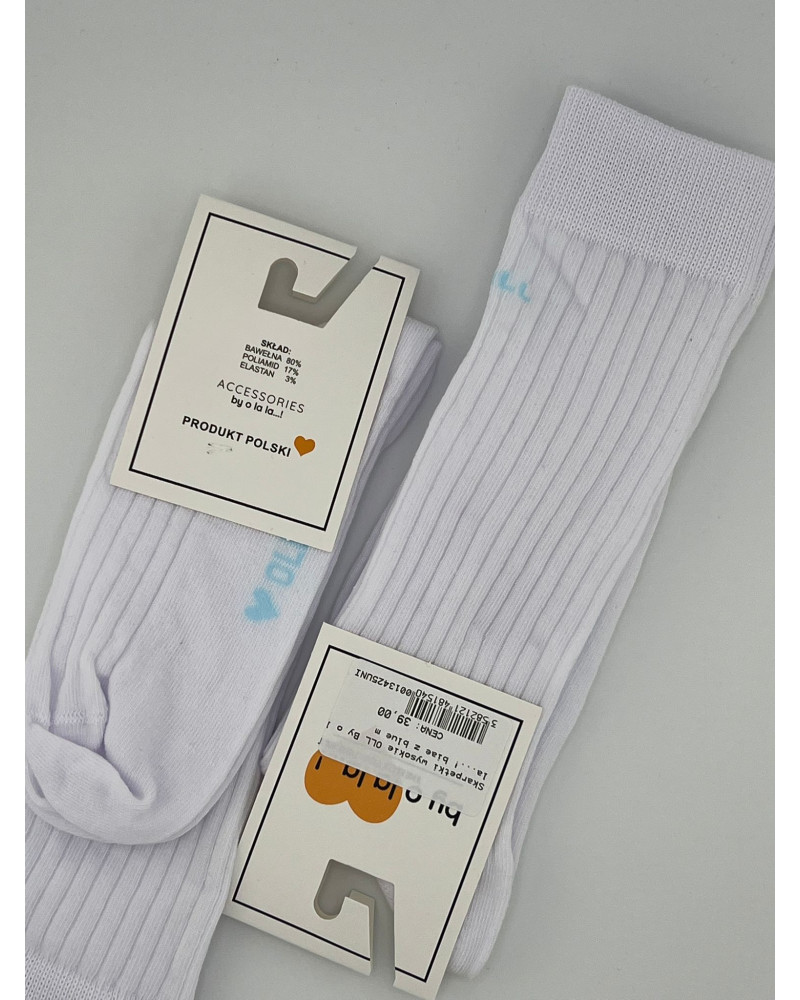 Skarpetki prążkowane OLL By o la la...! białe z błękitem