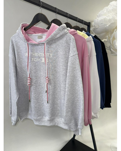 Bluza z kapturem By o la la...! szary melanż z sugar pink