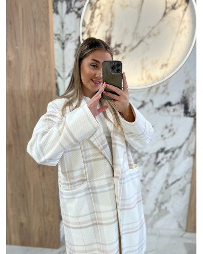 Płaszcz w kratę By o la la...! śmietankowy