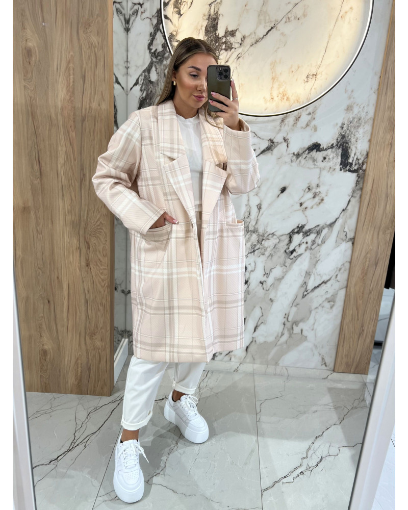 Płaszcz w kratę By o la la...! beżowy