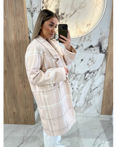Płaszcz w kratę By o la la...! beżowy