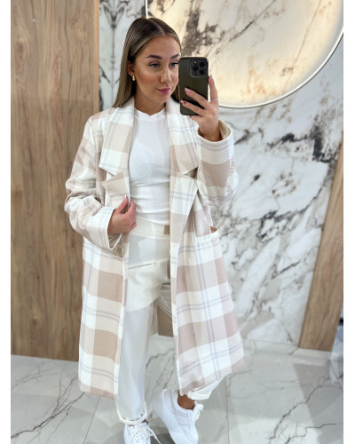 Płaszcz w kratę By o la la...! śmietankowo- beżowy