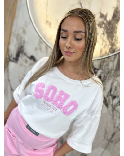 T-shirt SOHO By o la la...! biała z sugar pink