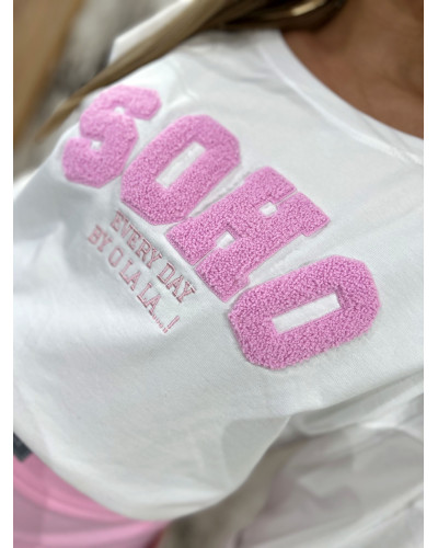 T-shirt SOHO By o la la...! biała z sugar pink