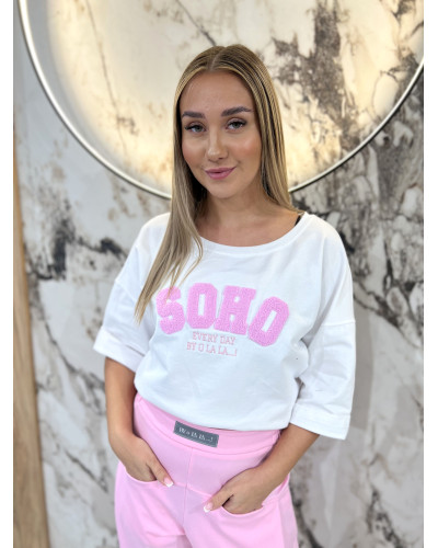T-shirt SOHO By o la la...! biała z sugar pink