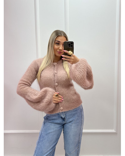 Sweter rozpinany z rozkloszowanym rękawem beżowy