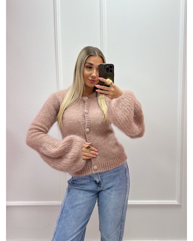 Sweter rozpinany z rozkloszowanym rękawem beżowy