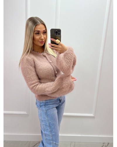 Sweter rozpinany z rozkloszowanym rękawem beżowy