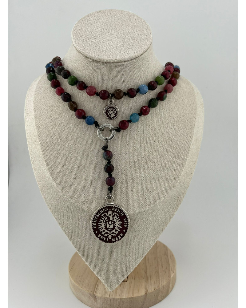 Naszyjnik różaniec multikolor By o la la...! ze srebrną monetą