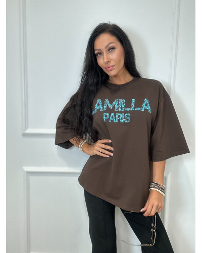 T-shirt oversize La Milla Paris czekoladowy z turkusem