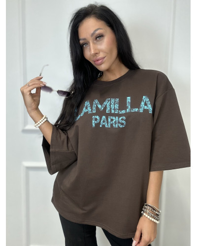 T-shirt oversize La Milla Paris czekoladowy z turkusem