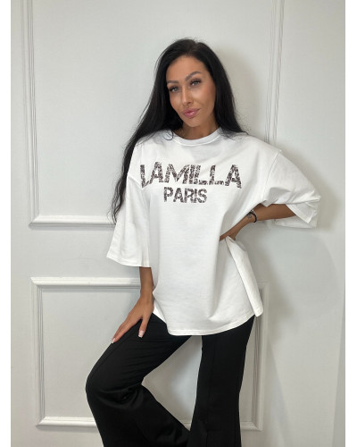 T-shirt oversize La Milla Paris biały z czekoladą
