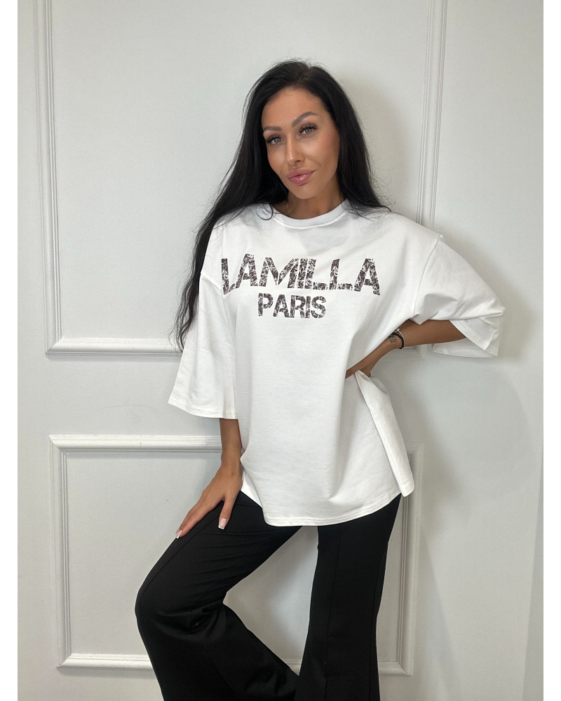 T-shirt oversize La Milla Paris biały z czekoladą