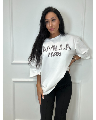 T-shirt oversize La Milla Paris biały z czekoladą