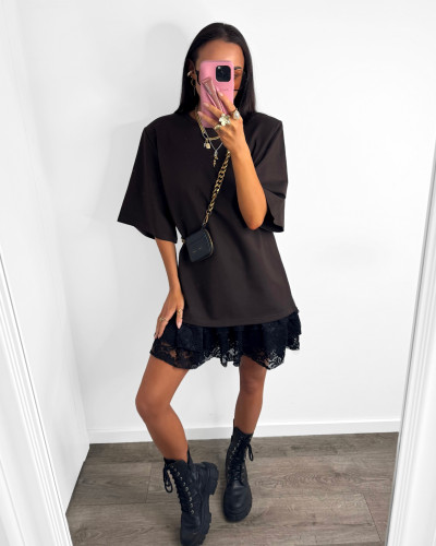 T-shirt oversize z poduszkami La Milla czekoladowy