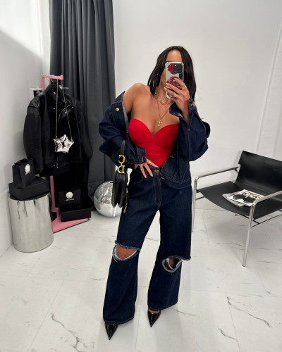 Spodnie jeansowe z dziurami La Milla ciemny jeans