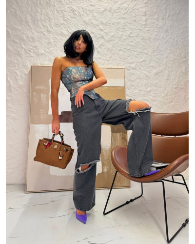 Spodnie jeansowe z dziurami La Milla szare