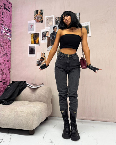 Spodnie jeansowe mom fit La Milla szare