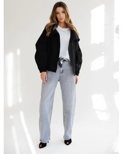 Krótki płaszcz drelichowy By o la la...! czarny